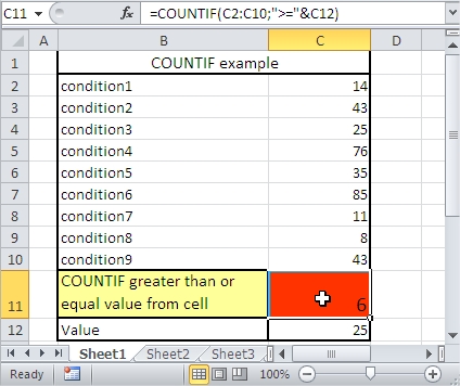 COUNTIF greater equal than cell value